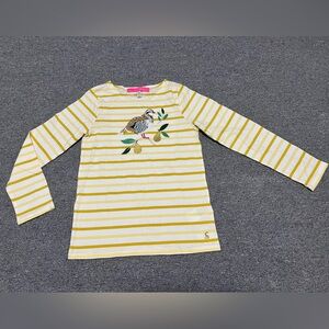 Joules Yellow and White Striped Long Sleeve Top with Bird Appliqué